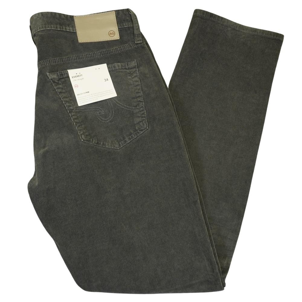 NEW AG Adriano Goldschmied Everett Pants Mens 34x33 Grey Corduroy Slim Straight